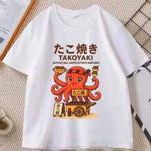 Camiseta gráfica Takoyaki para hombre y mujer, camiseta con estampado de comida callejera de Osaka, camisetas con gráfico de pulpo de estilo japonés, ropa de manga corta de algodón - Multicolor - Ver 1