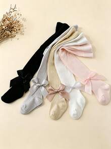 5 Pairs Sweet Cute Bow Decor Tight Tights For Baby Girls, Cotton Material Spring/Autumn Thin Tights For Girls, Suitable For Transitional Seasons, Versatile Daily Base Tights For Girls - Multicolor - View 7