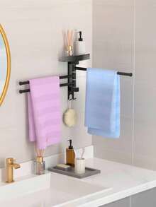1 buah Rak Handuk Tanpa Bor, Rak Penyimpanan Toilet yang Dipasang di Dinding, Rak Handuk Kamar Mandi, Rak Penyimpanan Kamar Mandi, Cocok untuk Dapur, Kamar Mandi, Toilet, Dekorasi Kamar Mandi - Hitam - View 7