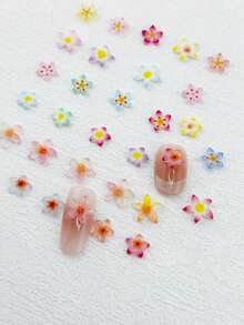 30件/包 彩色五瓣花美甲裝飾品 3D樹脂花朵美甲配件美甲飾品 - 彩色 - 查看 4