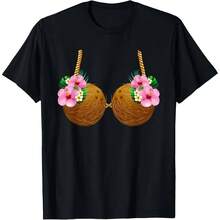 Coconut Print T-Shirt, Hawaiian Tropical Clothing, Luau Party, Hawaiian T-Shirt, Short Sleeve Hawaiian Tropical Style Shirt - 彩色 - 查看 1