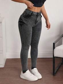 Women's Skinny Jeans With A Figure-Enhancing Design - 灰黑 - 查看 4