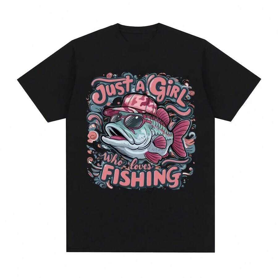 Funny Master Bait Fishing Parody T-Shirt, Women's Summer Clothes, Fashionable Short Sleeve Casual T-Shirt, Women's Top - 彩色 - 查看 1
