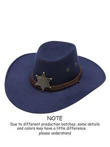 1pc Unisex Western Cowboy Hat, Metal Decor Band With Adjustable Windproof Rope Wide Brim, Costume Hat, Photo Prop, Suitable For Theme Parties And Daily Wear. Head Circumference Size M, Length 39CM, Width 35CM - Top Hat - View 12