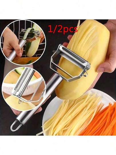 1個多功能不鏽鋼削皮器、切片器、刨絲器，適用於馬鈴薯、小黃瓜、紅蘿蔔及其他水果與蔬菜