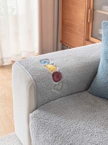 1Pc Embroidered Sherpa Sofa Cover, Soft Plush Couch Protector, Non-Slip & Washable Furniture Slipcover For Living Roomfor 1/2/3/4-Seater Sofa - Grey - View 6