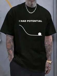 Gráfico con una pelota descendiendo en una curva simbolizando la pérdida del potencial y la ironía de los sueños no cumplidos camiseta de hombre casual moderna de manga corta ideal para diar - Negro - Ver 1