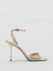 2026 Spring/Summer New Women's Gold Metallic Layered Bow Decor Stiletto High Heel Sandals - Gold - View 2