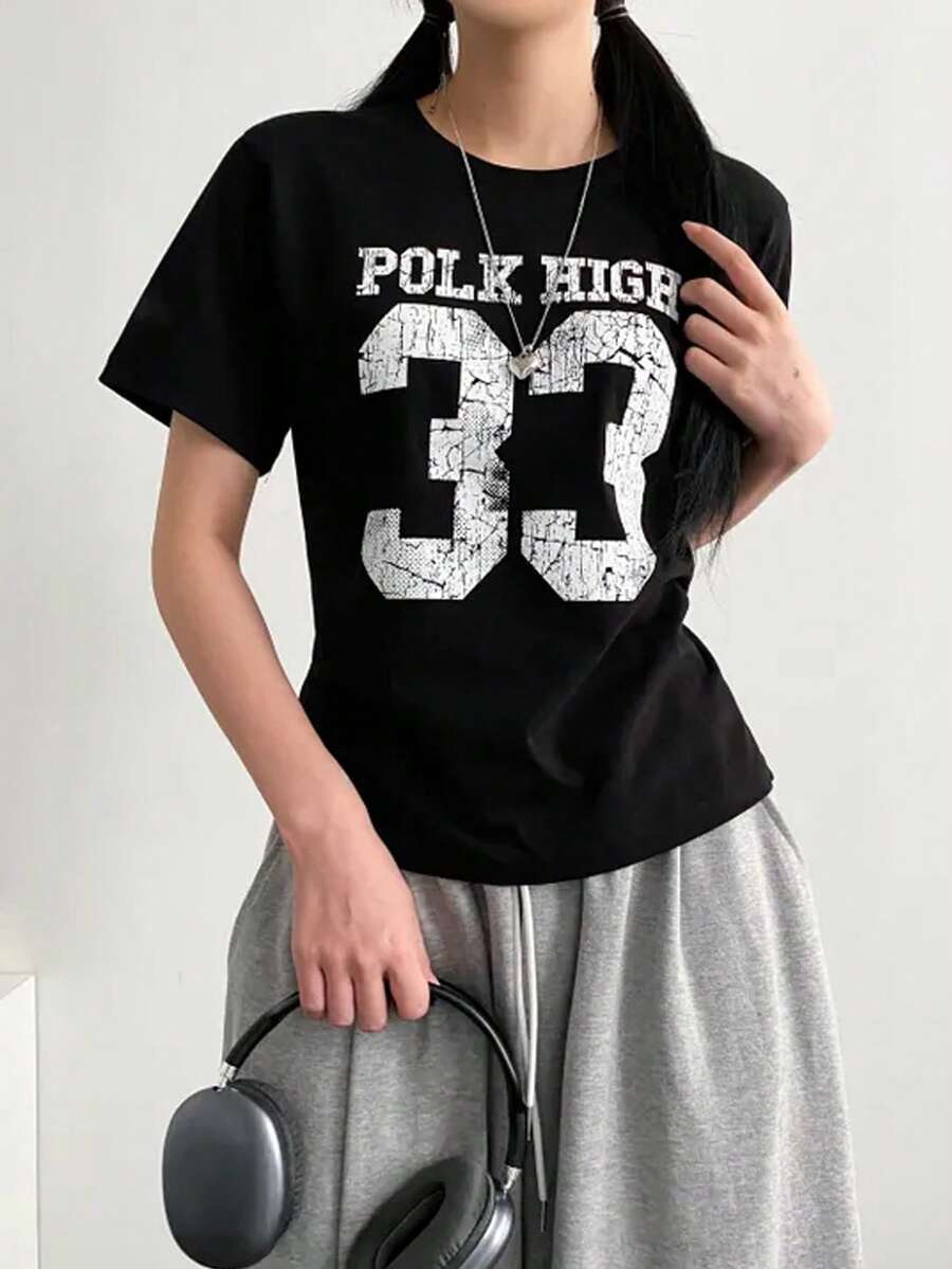 Short-Sleeved T-Shirt For Women, Summer, Round Neck, Loose Top - Black - View 1