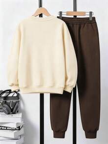 2pcs Set Suitable For Teen Boys, Crew Neck Sweatshirt And Elastic Waist Pants Set, Graffiti Cartoon Character Cardboard Head With Coffee Print Pattern Crew Neck Sweatshirt + Jogger Sweatpants Set, Suitable For Autumn/Winter Daily Wear - Multicolor - View 3