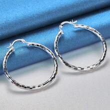 1 Đôi bông tai vòng tròn thời trang mạ bạc 925 Sterling 40MM thiết kế sequin hình vuông cho nữ, trang sức đa năng cho đám cưới, tiệc tùng, quà tặng, dạo phố - Bạc - Xem 3