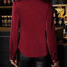 Clasi Blusa elegante de mujer de manga larga con cintura realzada y moño en color rojo vino, blusa de mujer para otoño/invierno - Negro01 - Ver 3