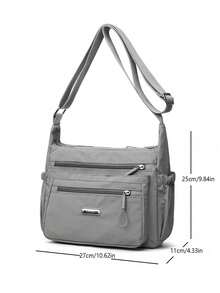 Bolso de hombro casual de nailon con correa ajustable, bolso de hombro con múltiples compartimentos, unicolor, cierre de cremallera, forro de poliéster, bolso bandolera ligero perfecto para uso diario - Gris - Ver 8