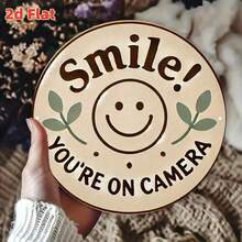 2D Flat "Smile! You're On Camera" Sign - Vintage Metal Wall Art, Featuring Happy Smiling Face Design, Durable Aluminum Tin Sign, Suitable For Home, Bar, Cafe, Garage Decor - Indoor/Outdoor Use, 7.79X7.79 Inches - A - View 6