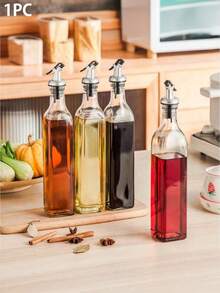 1pc Home Glass Oil Dispenser Bottle, Vinegar Liquid Seasoning Storage Container, Suitable For Cooking, Baking, Salad, Grilling, Kitchen Oil Dispenser Storage Container, Kitchen Utensils - Transparent - View 12