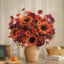 1/4/8Pcs Autumn Artificial Sunflower Peony Daisy Flowers, Perfect For Home Decor, Wedding, Office, Cafe, Hotel, Gifts, DIY, Housewarming, Fall Decoration, Suitable For Thanksgiving, Halloween, Harvest Festival, Outdoor And Indoor Use - Dark Yellow - View 9