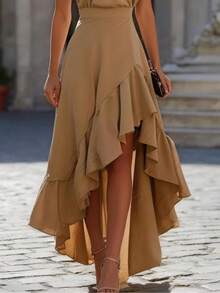 Sophisticated Modern Western-Style Dress For Spring/Summer Season - Khaki - View 3
