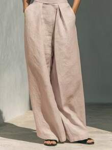 Conjunto primavera 2026 europeo‑americano: top sin mangas unicolor de tejido mixto elegante y pantalones wide leg para mujer. - rosa - Ver 3