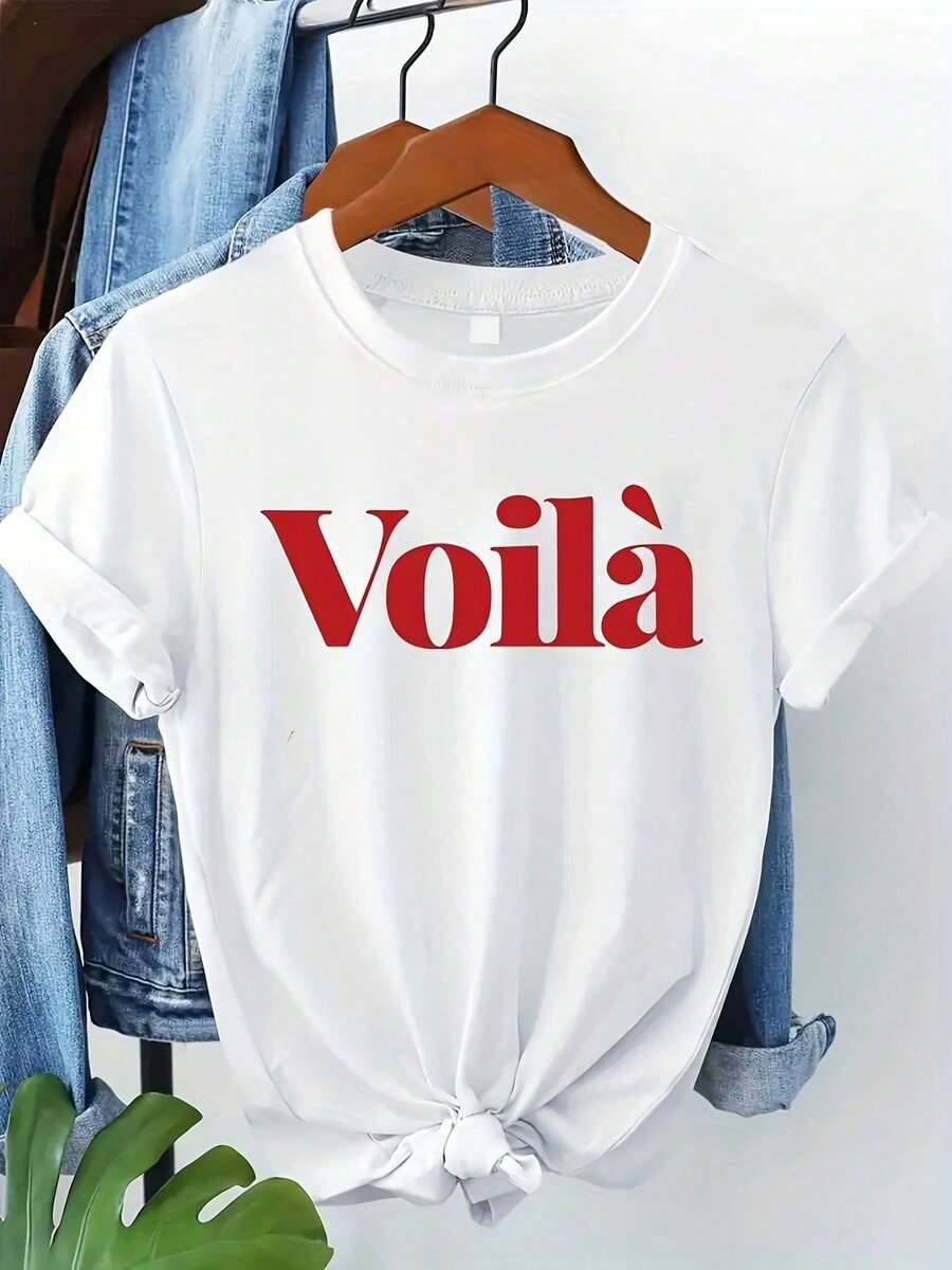 1 pieza Playeras de mujer, Minimalista entallado manga corta algodón Camisetas de mujer, Gráfico Otoño Tops para mujer para Beach, elástico - Blanco - Ver 1