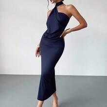 Vestido suelto con mangas acampanadas asimétricas de color marrón moca para mujer, vestido largo de moda, ropa de primavera/verano, adecuado para ir al trabajo, elegante, sexy - Negro1 - Ver 9