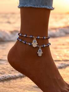 1pc Minimalist Vintage Turkish Rhinestone Evil Eye Men's Anklet, Suitable For Summer Beach, Festival And Party Wear - Demon Eye Anklet - View 8
