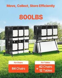Estantería plegable para sillas, capacidad de 800 LBS, carro de sillas resistente para 84 sillas/ 12 mesas+42 sillas, carrito de almacenamiento de sillas de doble capa con ruedas de goma y soportes, soporte grande para sillas, negro mate - 84 sillas grandes suspendidas - Ver 2