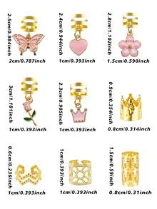 45pcs Flower Wave Hair Rings With Colorful Butterflies And Camellias - Multi-Shape Adjustable Hair Bands, Women's Dreadlock Garden Accessories - Gold - View 8