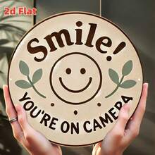 2D Flat "Smile! You're On Camera" Sign - Vintage Metal Wall Art, Featuring Happy Smiling Face Design, Durable Aluminum Tin Sign, Suitable For Home, Bar, Cafe, Garage Decor - Indoor/Outdoor Use, 7.79X7.79 Inches - A - View 1