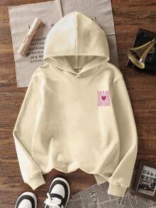 1pc Girls Big Kids Warm Fleece Lined Sweatshirt, Long Sleeve Pullover Sweatshirt, Casual Autumn/Winter Basic Top - Apricot - View 4