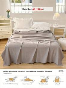1 pieza Manta de gasa de punto de gofre suave y cómoda - Diseño a cuadros ultra delgado y transpirable | Adecuada para todas las estaciones | Lavable a máquina | Ideal para el verano y los sudores nocturnos | Manta de textura suave moderna | Decoración del hogar contemporánea | Tela de fácil cuidado minimalista | Adecuada para cama, sofá, almohada - Perfecta para relajarse y acurrucarse - Gofre gris - Ver 6