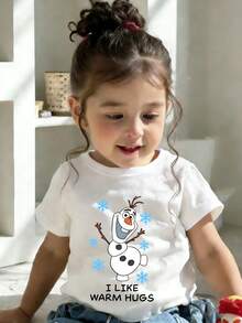 Disney Short-Sleeved T-Shirts With Olaf From Frozen, Suitable For Boys And Girls To Wear At School, Outdoor Activities, And Disneyland. - 白色 - 查看 1