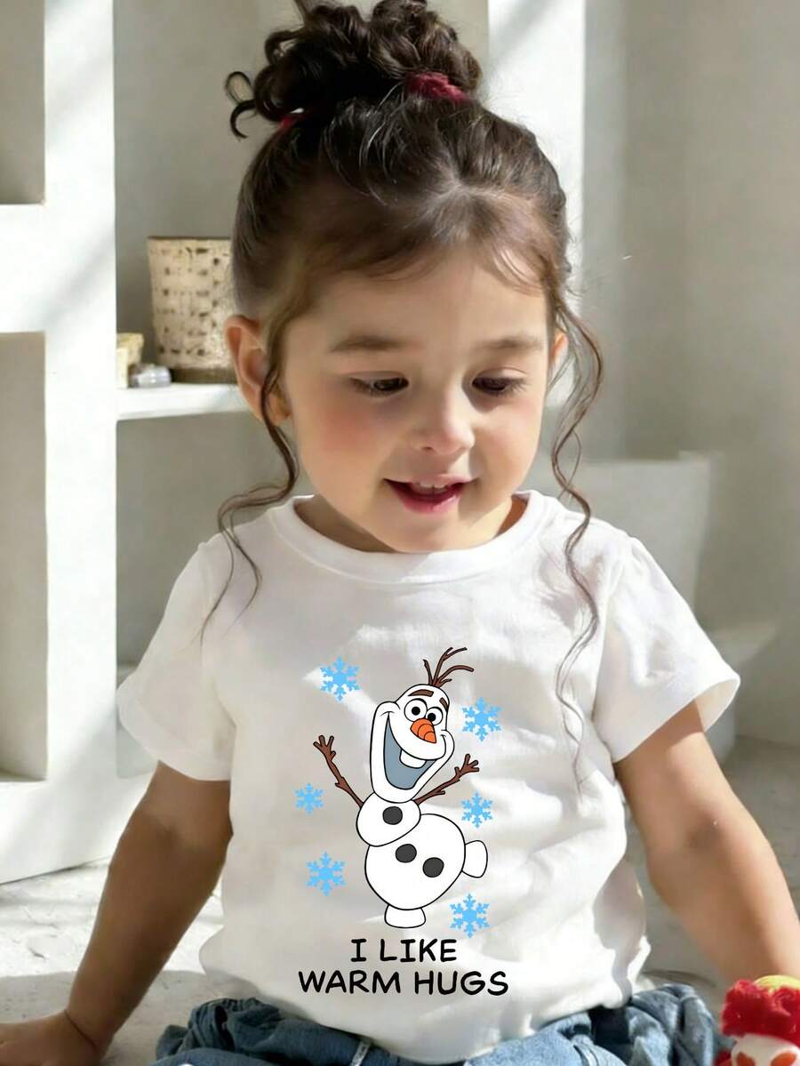 Disney Short-Sleeved T-Shirts With Olaf From Frozen, Suitable For Boys And Girls To Wear At School, Outdoor Activities, And Disneyland. - 白色 - 查看 1