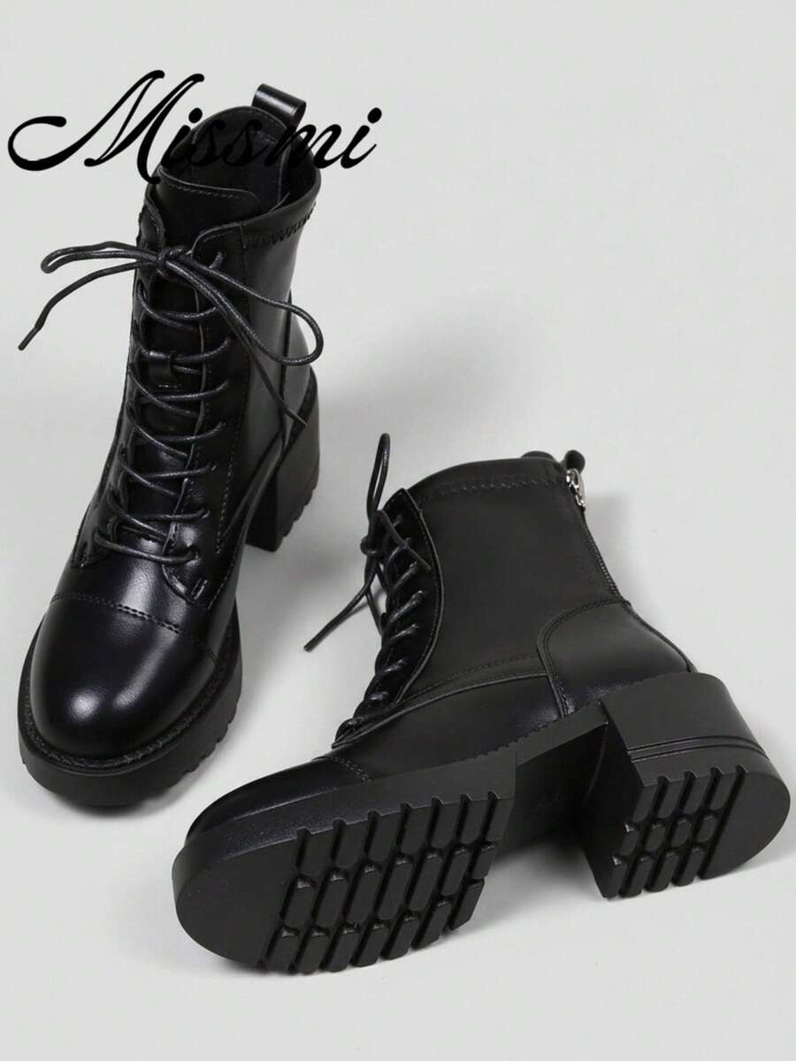 Fall/Winter 2025 Spring/Autumn New European Boots, Women's Chunky Heel Short Ankle Boots,Boots For Women - Black - View 1