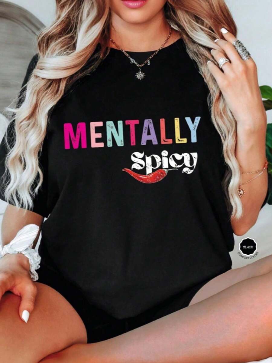 Mentally Spicy T-Shirt, Mental Health T-Shirts, Importance Of Mental Health T-Shirt, Inspirational T-Shirts For Women, Mental Health Awareness, T-Shirt For L - Black003 - 查看 1