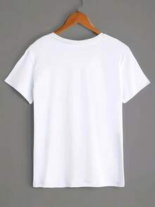 Camiseta Estampada de Cuello Redondo de Talla Grande a la Moda - Blanco - Ver 3