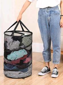 Foldable Mesh Laundry Basket, Breathable Round Clothes Bin With Non-Slip Base, Portable Storage Bucket For Bedroom, Bathroom, Dorm, Gym, Creative Gift - Multicolor - View 2