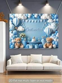 Latar Belakang Ulang Tahun Beruang Biru dengan Teks yang Dapat Disesuaikan, Balon Udara Biru dan Putih, Kue Ulang Tahun, Awan, Bintang, Kotak Hadiah, Desain Dekoratif, Latar Belakang Ulang Tahun dan Pesta yang Dipersonalisasi, Properti Spanduk Fotografi, Bahan Vinyl, Hadiah yang Dipersonalisasi - Biru - View 4