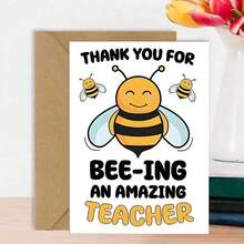 1 pieza Tarjeta de agradecimiento para profesor con tema divertido de "Abeja", Gracias por ser un excelente profesor, Patrón de dibujos animados, Adecuado para educadores y uso en el aula - A - Ver 1