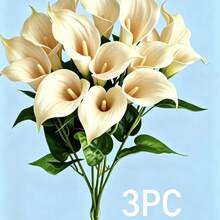 3pcs Champagne Calla Lily Artificial Flowers With Leaves, Suitable For Wedding, Vase And Floor Decoration - Champagne - View 7
