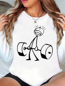 Una camiseta de manga larga con un divertido estampado de mancuernas, diseñada para grupos de gimnasio, perfecta para entusiastas del deporte que aman hacer ejercicio. - negro - Ver 1