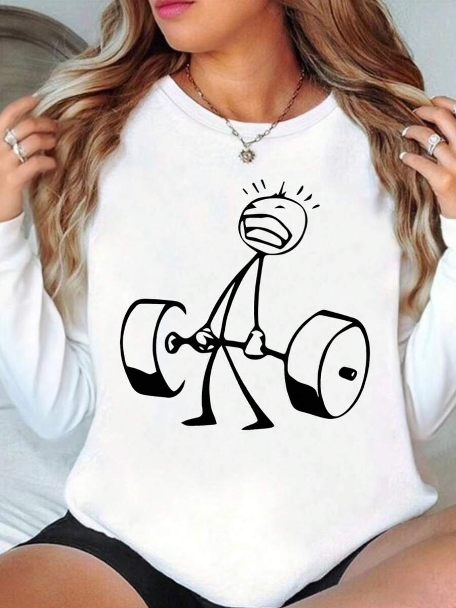 Una camiseta de manga larga con un divertido estampado de mancuernas, diseñada para grupos de gimnasio, perfecta para entusiastas del deporte que aman hacer ejercicio. - negro - Ver 1