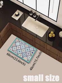 1pc Of A Blue Floral Tile Pattern Rubber Soft Mat For Kitchen Floors, A Water-Absorbing Mat That Is Easy To Clean And Suitable For Use In Kitchens, Bathrooms, And Other Areas. It Is Suitable For Use Throughout The Year And For Various Holidays. - Multicolor - View 17