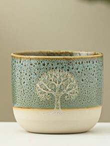 1pc Vintage Kiln-Changed Tree Of Life Ceramic Cup, Saudi Coffee Cup, Handmade Textured Premium Finish, Multiple Colors Available, Large Capacity Water Cup Mug, Exotic Totem Design, Suitable For Middle Eastern Home Style, Great For Tea And Coffee, Practical And Beautiful - Multicolor - View 12