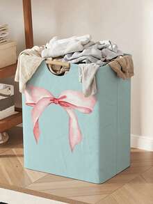 Large Capacity Foldable Laundry Basket With Bow Print, Wooden Handle, Multipurpose For Bathroom, Nursery, Dirty Clothes, Toys & Household Storage - Multicolor - View 24