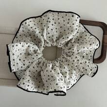 Korean-Style Fabric Floral Large Scrunchie, Elegant Polka Dot Edged Hair Tie,Stylish Versatile Hair Flower Accessory, Dot Pattern Polyester Scrunchie - Multicolor - View 7