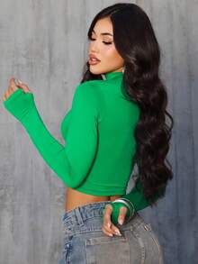 Women's Cropped High Neck Blouse Brazil World Cup Fan - Hijau - View 4