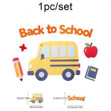 WELCOME Back To School Season Party Decoration Backdrop Set Classroom Door Sticker Holiday Celebration Banner With Backpack, Pencil, School Bus, Apple, Maple Leaf And Stationery - Multicolor - View 5