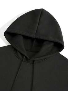 Casual Hoodie For Teens With Text Print - Black - View 3