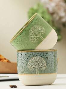1pc Vintage Kiln-Changed Tree Of Life Ceramic Cup, Saudi Coffee Cup, Handmade Textured Premium Finish, Multiple Colors Available, Large Capacity Water Cup Mug, Exotic Totem Design, Suitable For Middle Eastern Home Style, Great For Tea And Coffee, Practical And Beautiful - Multicolor - View 4