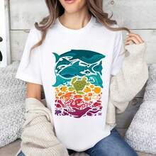 1pc Pegatina de Transferencia Térmica con Tema Oceánico Vibrante - Diseño de Animales Marinos Coloridos, Ideal para Camisetas DIY, Sudaderas, Jeans y Bolsos - Fácil Aplicación, Aplique Decor - Blanco - Ver 1